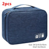 A dark blue portable digital organizer storage pouch with a zipper and power icons printed on the front.