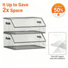 Stackable clear hat organizer with a lid, designed to save space and provide confidence when stacked.