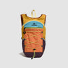 A lightweight travel hiking backpack featuring multiple colored panels including yellow, orange, and purple.