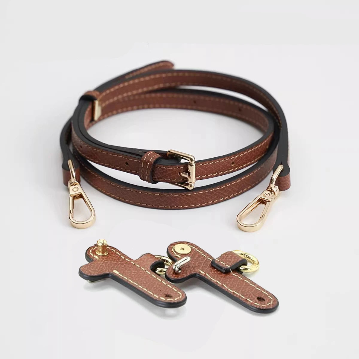 Kit de correa de cuero marrón para hombro con hebillas y herrajes para bolsos mini