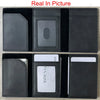 A black slim card holder wallet with a leather-like finish showing various card slots and a cutout.
