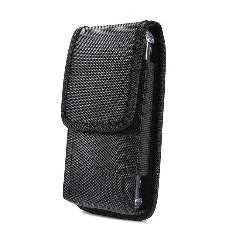 Black universal phone belt clip pouch designed for outdoor use.