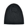 Black slouchy knit beanie hat shown from the front