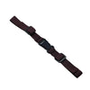 A dark maroon adjustable tactical backpack chest strap harness.