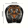 Protector de reposacabezas para coche doble cara negro con detall de cara de tigre naranja y blanca.