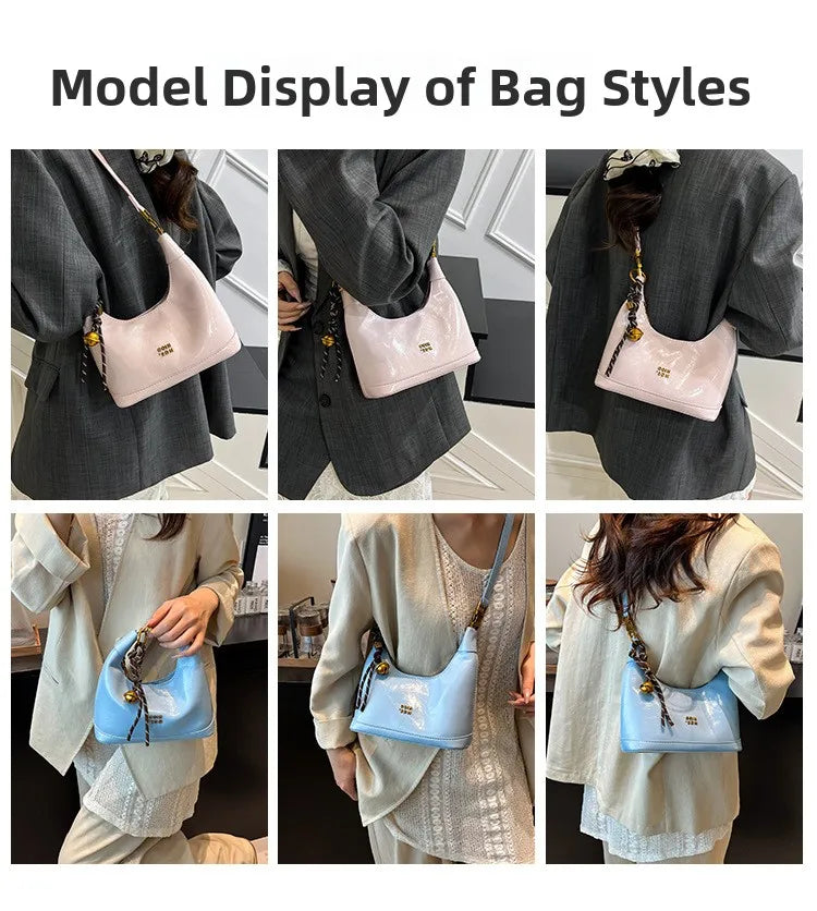 Model display of various styles of retro PU leather shoulder bags