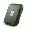 A dark olive green anti-RFID blocking metal ID card wallet with a protective case.