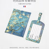 Porta tarjetas de cuero PU floral azul claro con ventana transparente y fondo blanco.