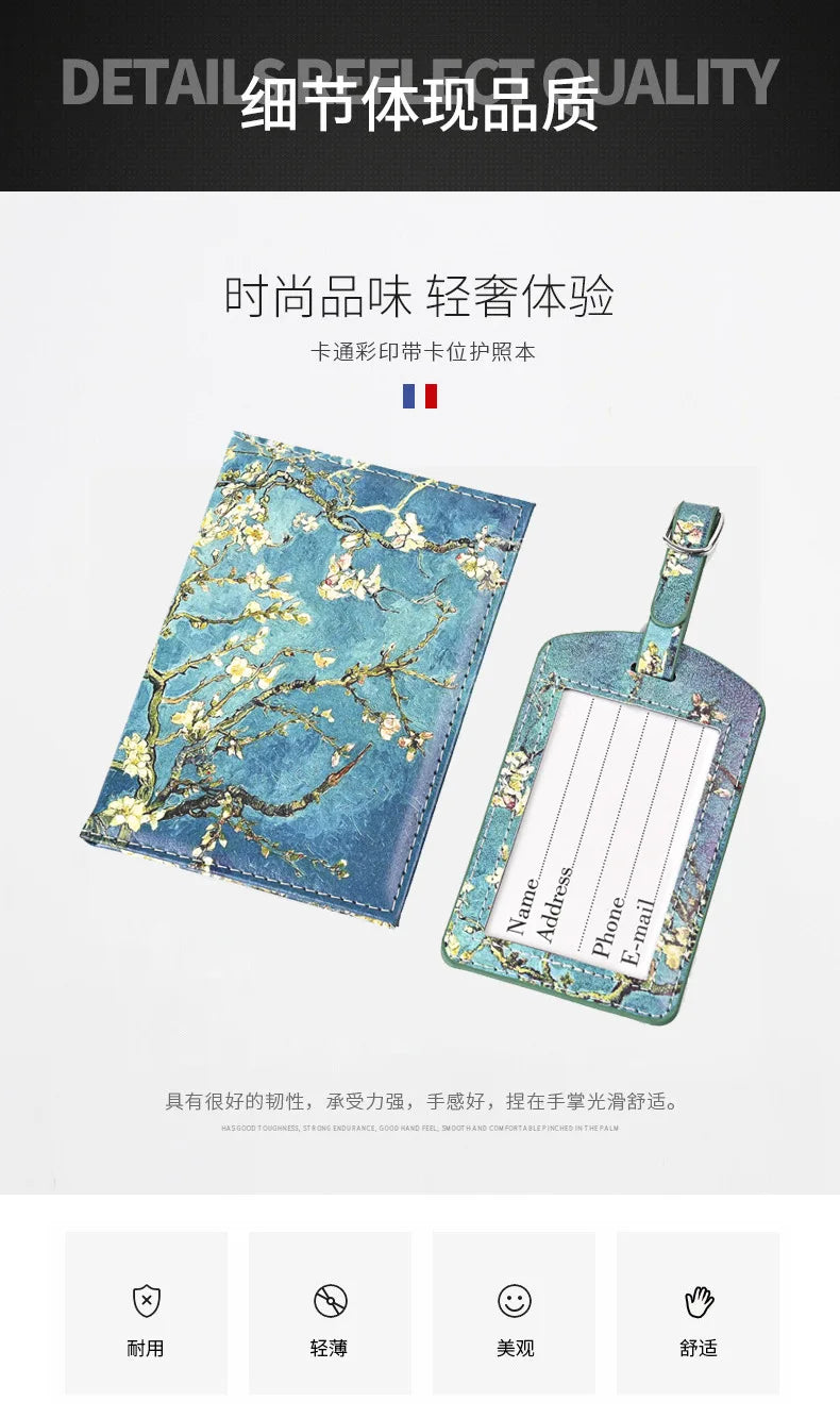 Porta tarjetas de cuero PU floral azul claro con ventana transparente y fondo blanco.