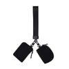 Black mini nylon zip wristlet coin purse with a strap and attached pouch.