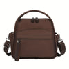 A brown chic multi-pocket shoulder crossbody bag with leather straps and a top handle.