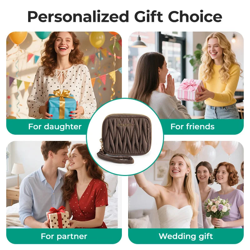 A collage showing personalized gift options for a daughter, friends, partner, and a wedding gift.