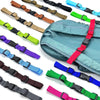 Various colored adjustable tactical backpack chest strap harnesses shown individually.