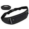 Black canvas waist fanny bag with adjustable strap and zipper visible on a white background.