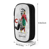 A black pencil case featuring a graphic of Cristiano Ronaldo.