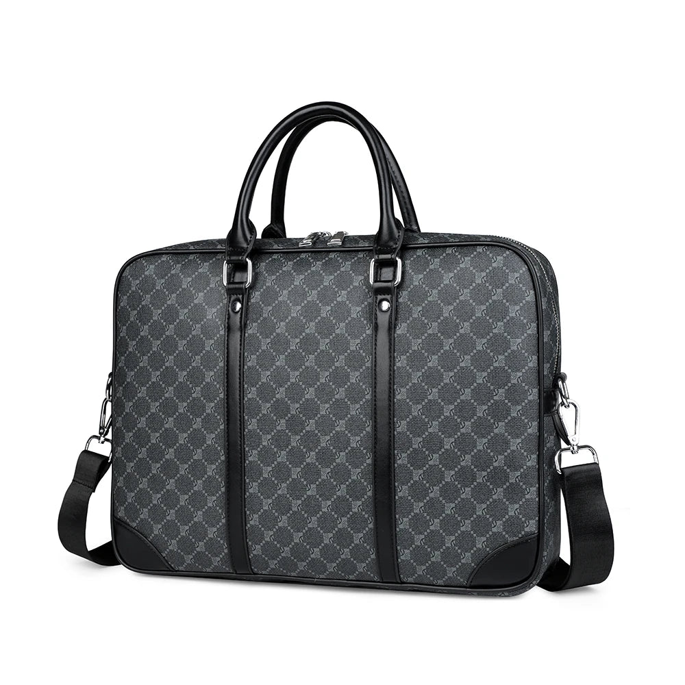 Black executive PU leather laptop briefcase with a shoulder strap.