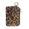 Braunes Leopardenmuster-PU-Leder-Kartenträger-Wallet mit goldfarbenem Schlüsselring.