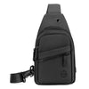 A black lightweight nylon crossbody sling bag with a zippered compartment and adjustable strap.