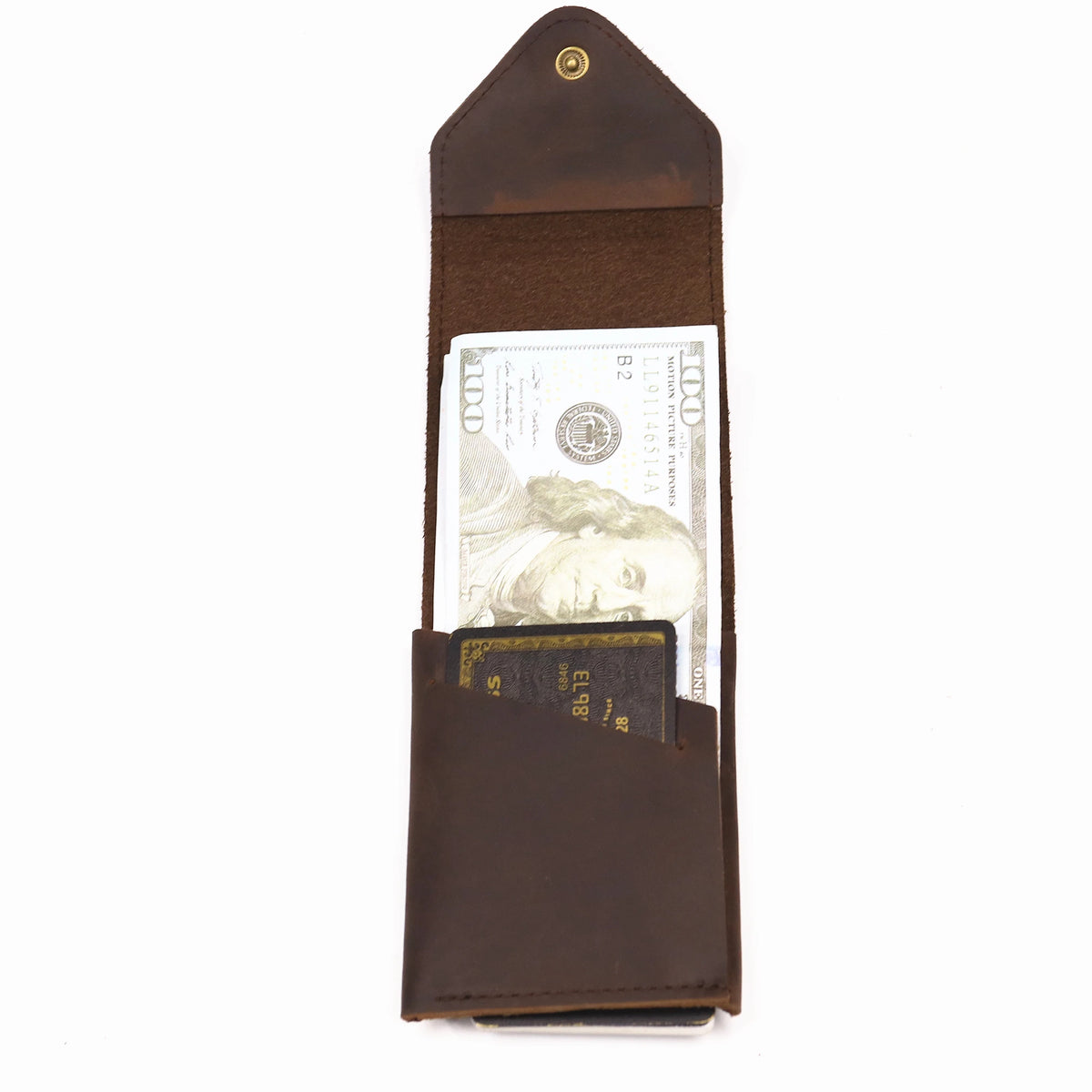 A brown genuine cowhide leather wallet for men with a card slot.