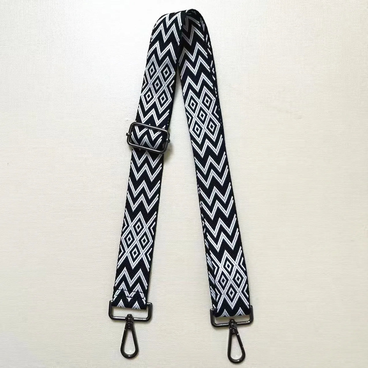 Black and white chevron patterned textile replacement bag strap