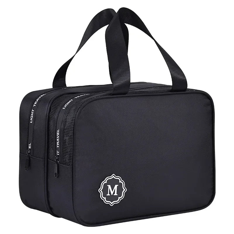 Schwarze große Trocken-Nass-Make-up-Organizer-Tasche mit schwarzen Tragegurten