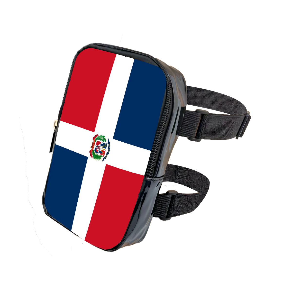 A black adjustable PU waist pouch featuring the flag of Puerto Rico on a red, white, and blue background.