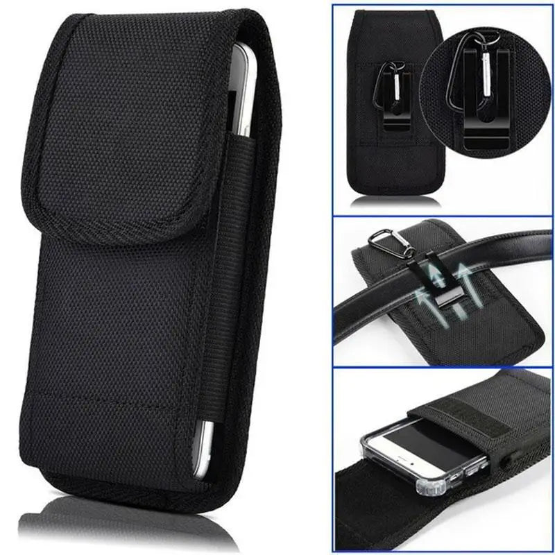 Black universal phone belt clip pouch designed for outdoor use