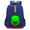 A dark blue cartoon anime backpack featuring a green tree design.