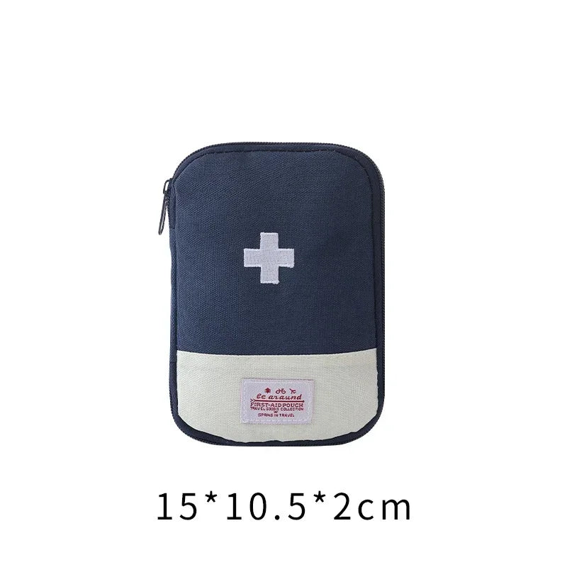 Navy blue portable first aid kit storage bag with a white cross symbol
