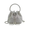 Silver crystal-embellished evening clutch bag with a chain strap