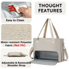 A light beige insulated tote bag with a removable shoulder strap and easy-to-clean water-resistant fabric.