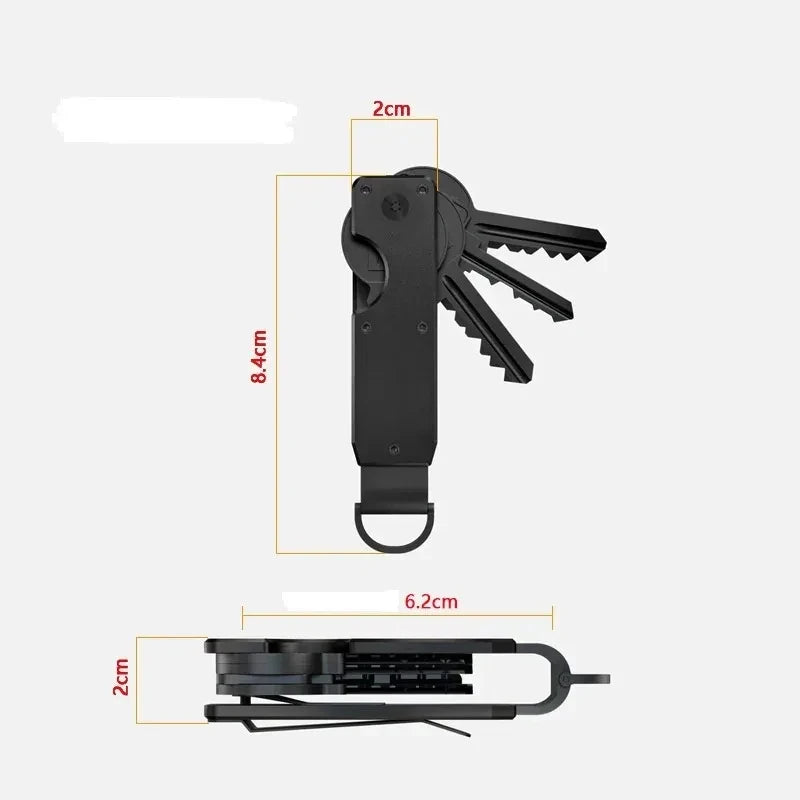Organisateur de clés en métal noir minimaliste, avec ses dimensions.