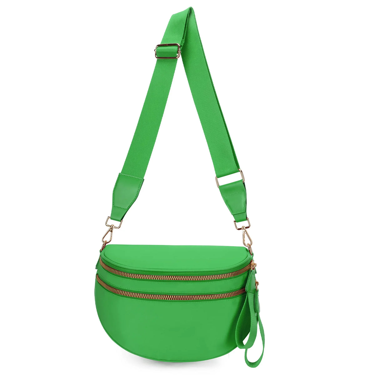 Helles grünes kariertes Crossbody-Taschen mit passender Trageleiste und Reißverschlussdetails.