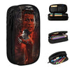 Black leather pencil case featuring a graphic design of a man's face.