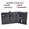 Black genuine leather men's business wallet featuring card slots, a photo slot, and cash compartments.