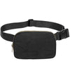 Black waist bag or fanny pack with a gold zipper on a black strap