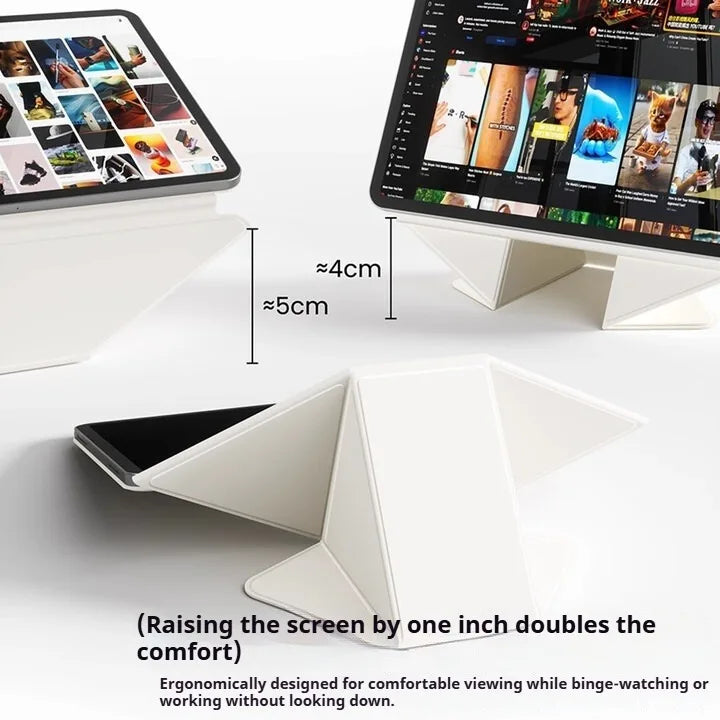 Weißes Magnetetui für iPad mit Bildschirm-Anhebung für komfortables Viewing.