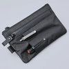 Schwarzes RFID-blockierendes Herren-Reise-Wallet und Kartenhalter mit Reißverschluss und Metallwerkzeug.