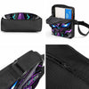 A set of three cartoon mechanical robot school backpacks in black and purple.