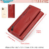 A red genuine leather women's wallet with a zippered compartment and phone pocket shown in a diagonal view.