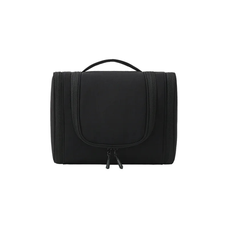 Black waterproof hanging toiletry bag with a handle