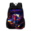 A black backpack featuring a vibrant graphic of a soccer player in action.