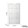 A white reusable ice pack with a rectangular shape and multiple indentations, measuring 30cm by 17cm and weighing 1000g.