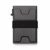 Porte-cartes minimaliste anti-RFID noire avec sangle texturée et fentes.