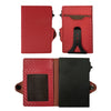 A set of red carbon fiber RFID pop-up card holders shown in various configurations.