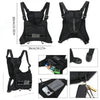 Sac de sport noir multi-usage montré sous différents angles avec accessoires