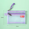 A purple double-layer zipper pouch with a clear plastic window and a silver clip.