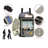 A gray RFID blocking travel passport holder with various compartments and accessories shown in detail.