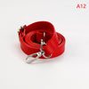 A red PU leather crossbody bag strap with a silver buckle shown against a white background.
