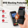 Une main tient un porte-cartes RFID anti, avec un écran de paiement approuvé, protégeant les cartes.
